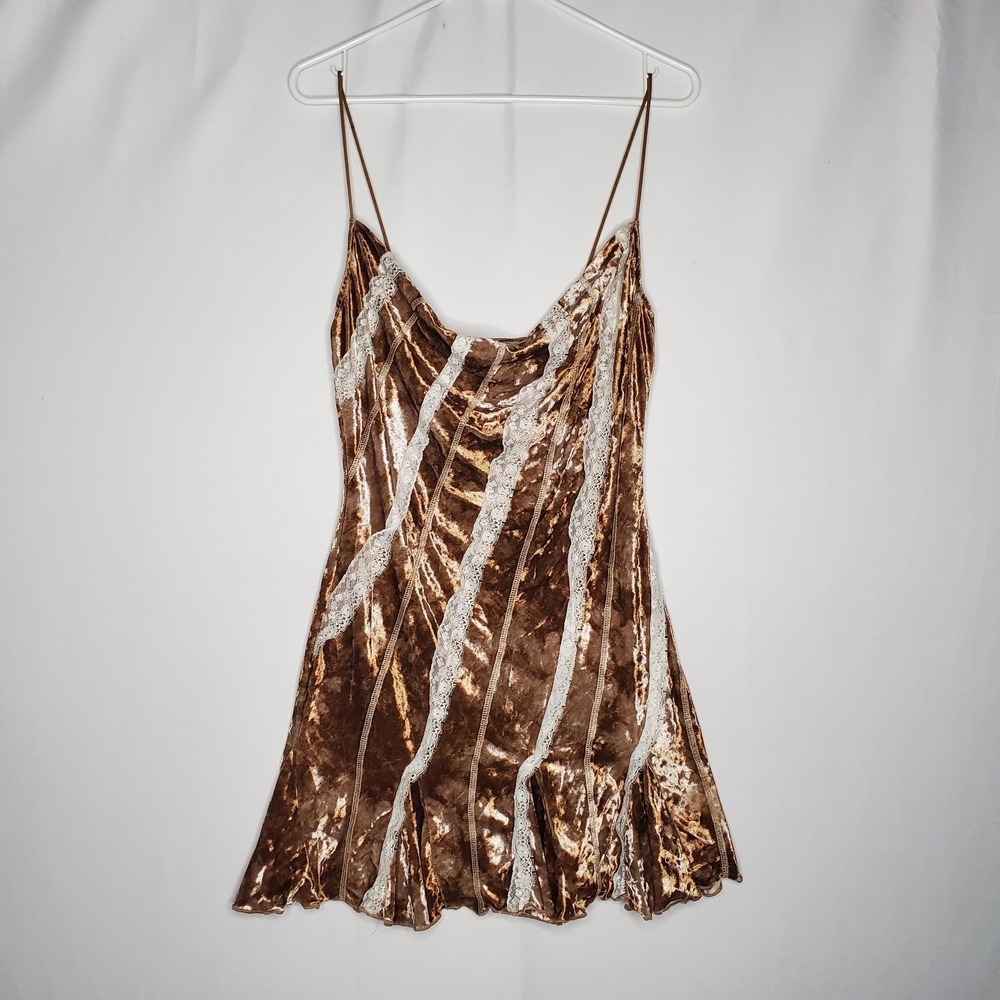 Shein Velvet Lace‎ Cowl Dress Women Medium Brown Forest Fairy Goblin Grunge